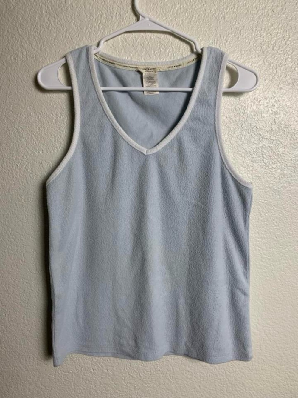 Lucky Brand Women's Medium Blue Terry Cloth V-Neck Tank Top White Trim Lounge M